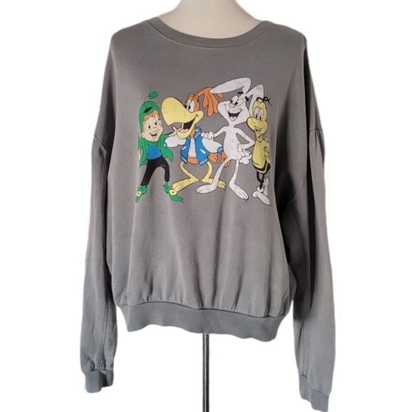 Vintage - 90s General Mills Character Gray Cropped Sweatshirt - Picture 1 of 5